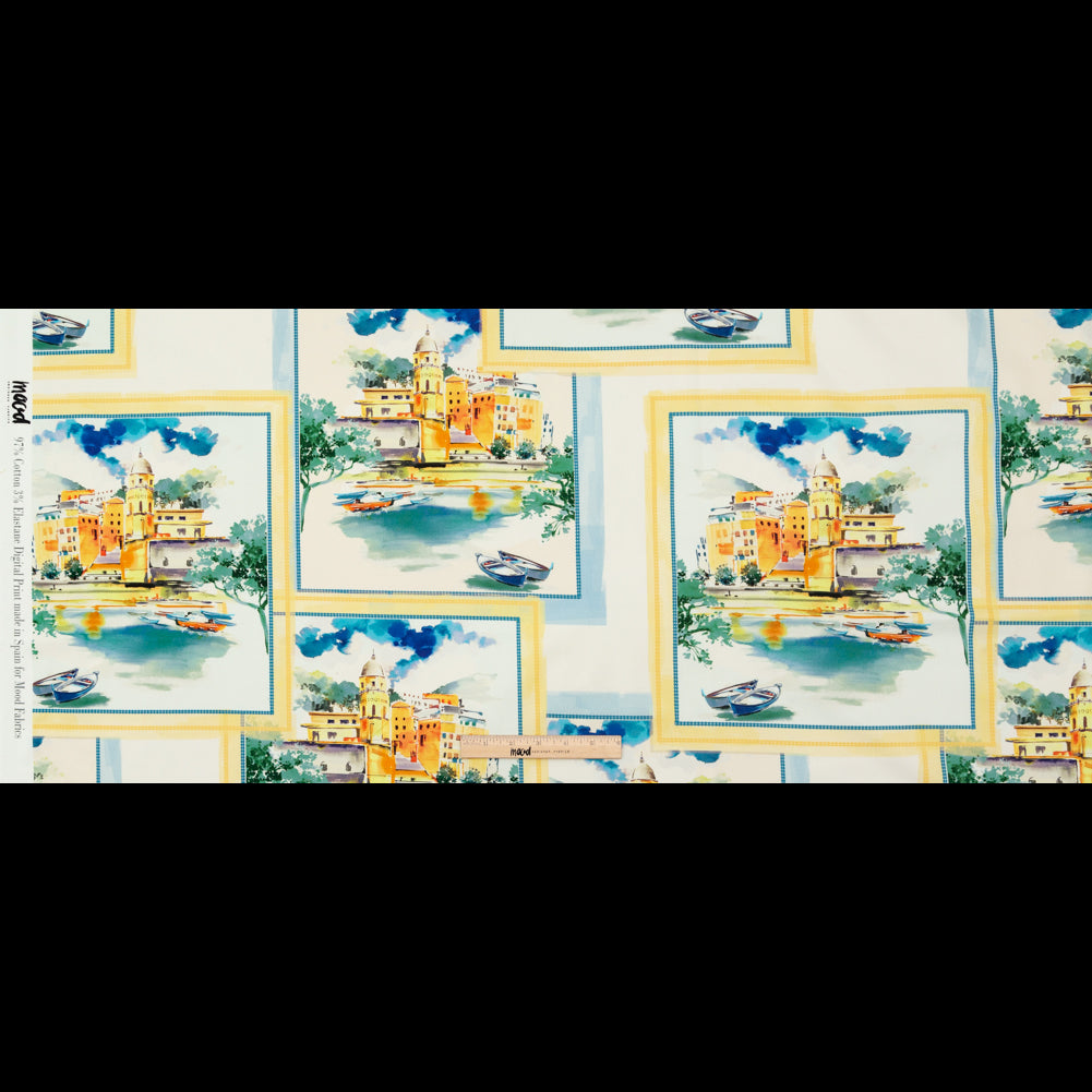 Stretch Cotton Sateen - Blue and Yellow Waterscapes - Palace Regattas Print - Mood Exclusive St. Tropez Collection - Full Stretch Cotton Sateen - Blue and Yellow Waterscapes - Palace Regattas Print - Mood Exclusive St. Tropez Collection - Full