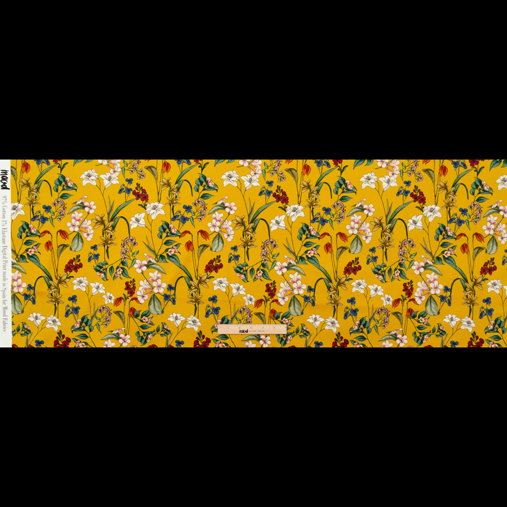 Stretch Cotton Sateen - Yellow Floral - Mediterranean Dreams Print - Mood Exclusive St. Tropez Collection Stretch Cotton Sateen - Yellow Floral - Mediterranean Dreams Print - Mood Exclusive St. Tropez Collection