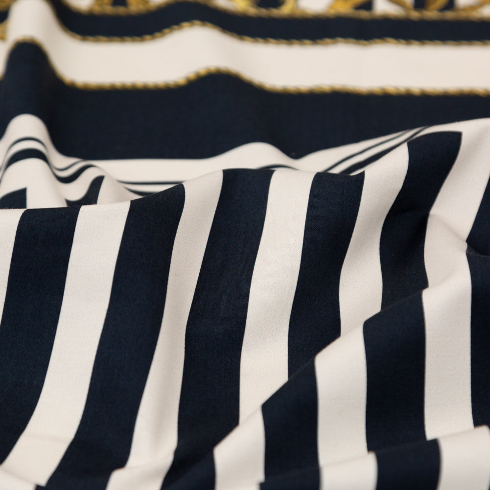 Stretch Cotton Sateen Panel - Ship Wheels and Stripes - Maritime Adornments Print - Mood Exclusive St. Tropez Collection Stretch Cotton Sateen Panel - Ship Wheels and Stripes - Maritime Adornments Print - Mood Exclusive St. Tropez Collection