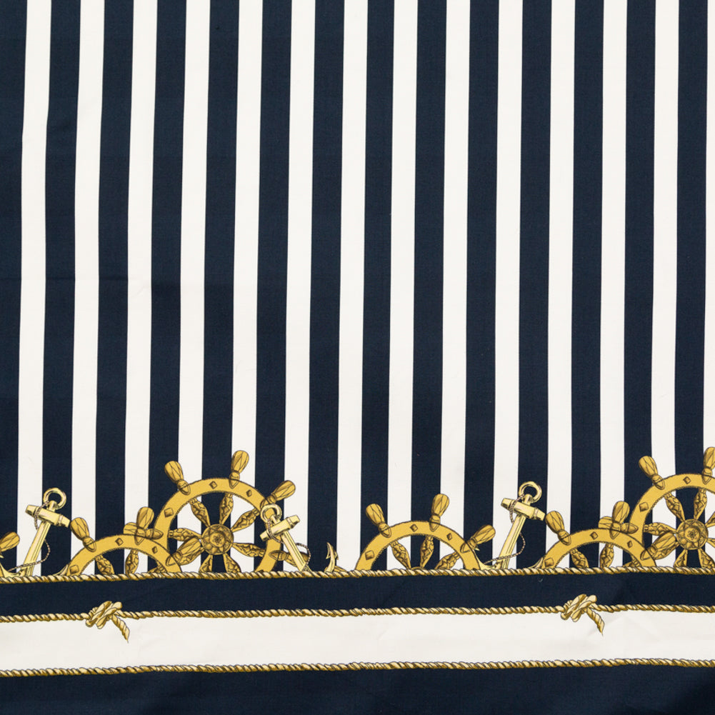 Stretch Cotton Sateen Panel - Ship Wheels and Stripes - Maritime Adornments Print - Mood Exclusive St. Tropez Collection Stretch Cotton Sateen Panel - Ship Wheels and Stripes - Maritime Adornments Print - Mood Exclusive St. Tropez Collection