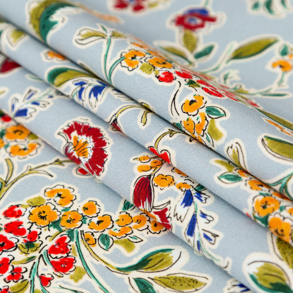Stretch Cotton Sateen - Light Blue and Red Floral - Poppy Rivieras Print - Mood Exclusive St. Tropez Collection Stretch Cotton Sateen - Light Blue and Red Floral - Poppy Rivieras Print - Mood Exclusive St. Tropez Collection