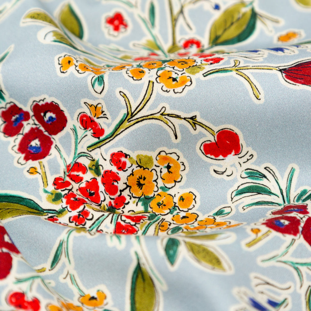 Stretch Cotton Sateen - Light Blue and Red Floral - Poppy Rivieras Print - Mood Exclusive St. Tropez Collection Stretch Cotton Sateen - Light Blue and Red Floral - Poppy Rivieras Print - Mood Exclusive St. Tropez Collection