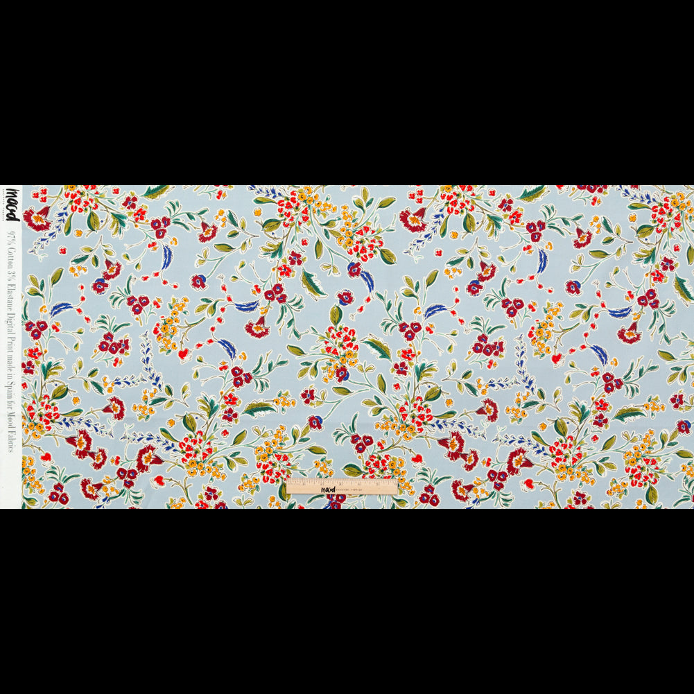 Stretch Cotton Sateen - Light Blue and Red Floral - Poppy Rivieras Print - Mood Exclusive St. Tropez Collection Stretch Cotton Sateen - Light Blue and Red Floral - Poppy Rivieras Print - Mood Exclusive St. Tropez Collection