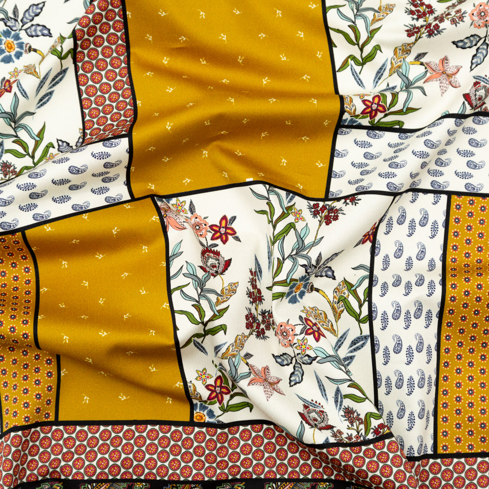 Stretch Cotton Sateen - Yellow and Red Floral Patchwork - Paisley Patches Print - Mood Exclusive St. Tropez Collection Stretch Cotton Sateen - Yellow and Red Floral Patchwork - Paisley Patches Print - Mood Exclusive St. Tropez Collection