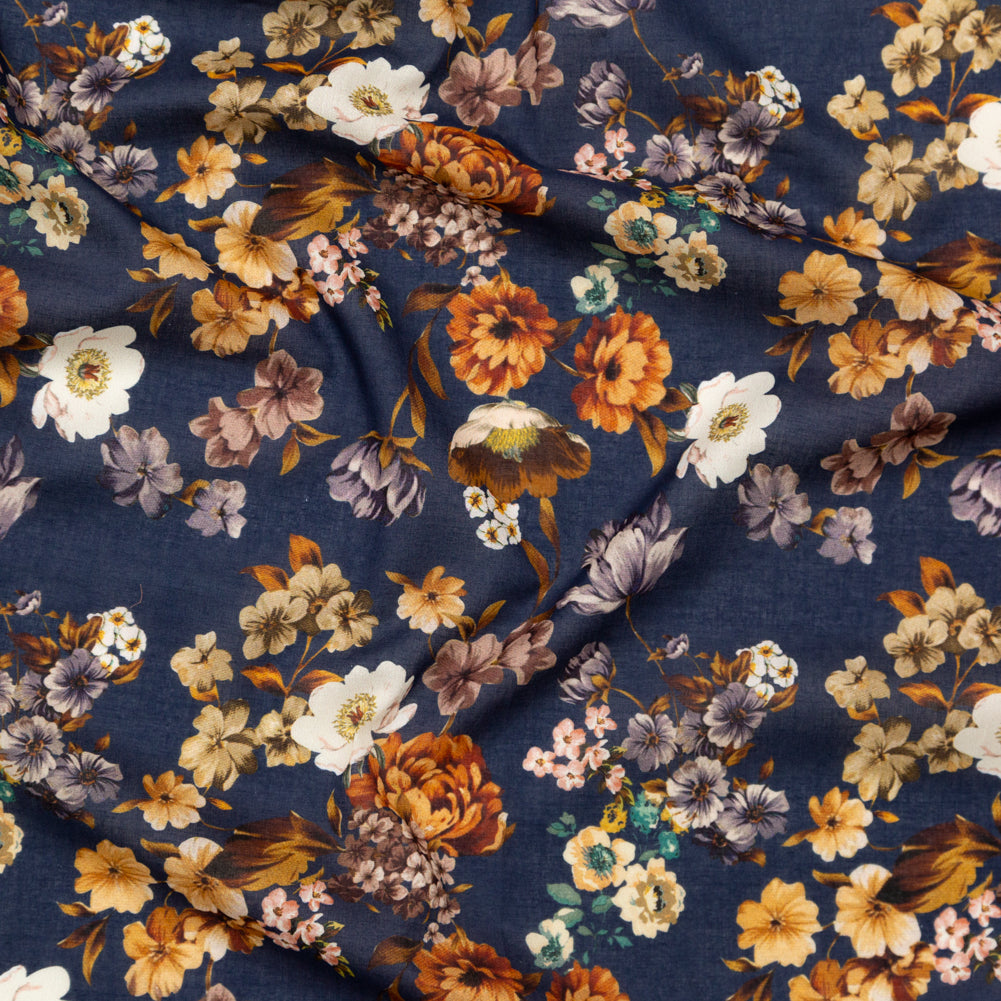 Cotton Voile - Navy and Orange Floral - Floral Dreams Print - Mood Exclusive St. Tropez Collection Cotton Voile - Navy and Orange Floral - Floral Dreams Print - Mood Exclusive St. Tropez Collection