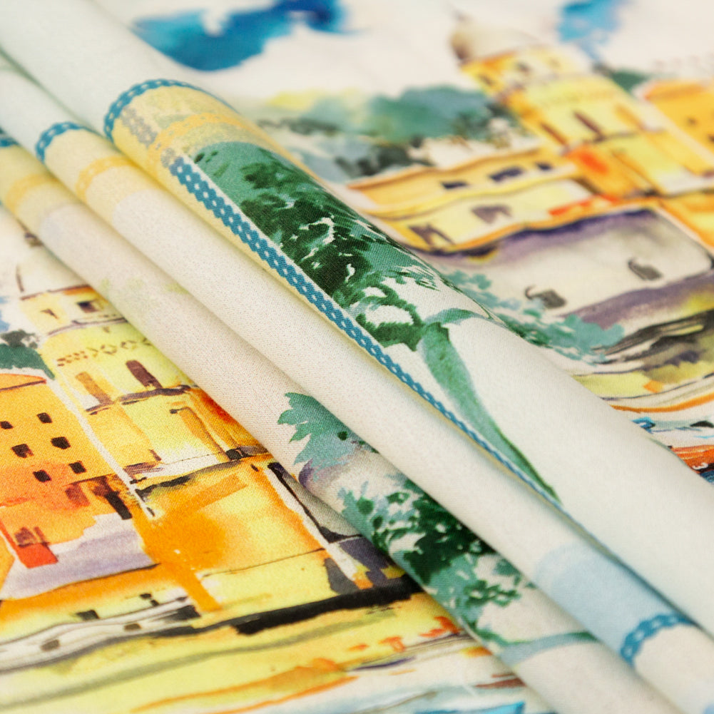 Cotton Voile - Blue and Yellow Waterscapes - Palace Regattas Print - Mood Exclusive St. Tropez Collection Cotton Voile - Blue and Yellow Waterscapes - Palace Regattas Print - Mood Exclusive St. Tropez Collection