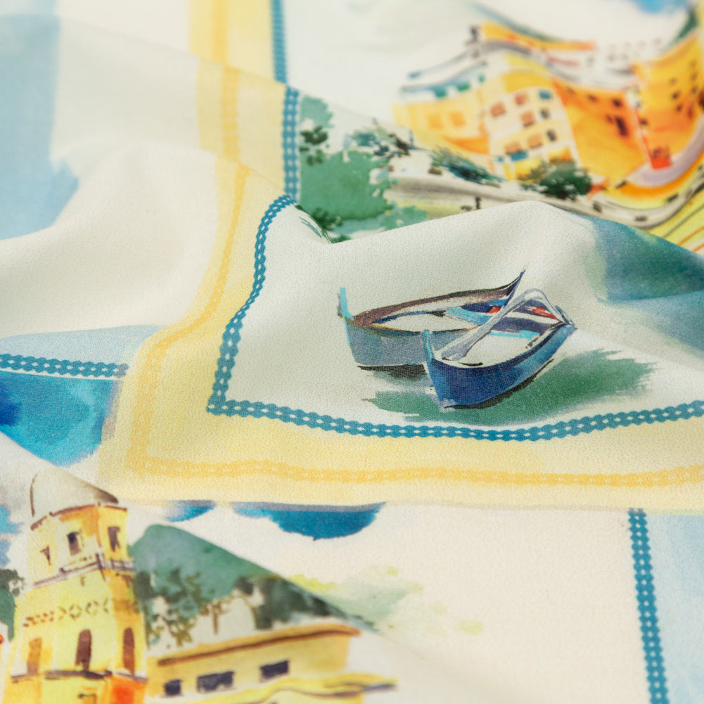 Cotton Voile - Blue and Yellow Waterscapes - Palace Regattas Print - Mood Exclusive St. Tropez Collection Cotton Voile - Blue and Yellow Waterscapes - Palace Regattas Print - Mood Exclusive St. Tropez Collection