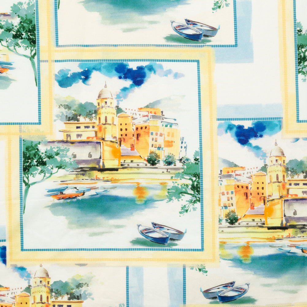 Cotton Voile - Blue and Yellow Waterscapes - Palace Regattas Print - Mood Exclusive St. Tropez Collection Cotton Voile - Blue and Yellow Waterscapes - Palace Regattas Print - Mood Exclusive St. Tropez Collection