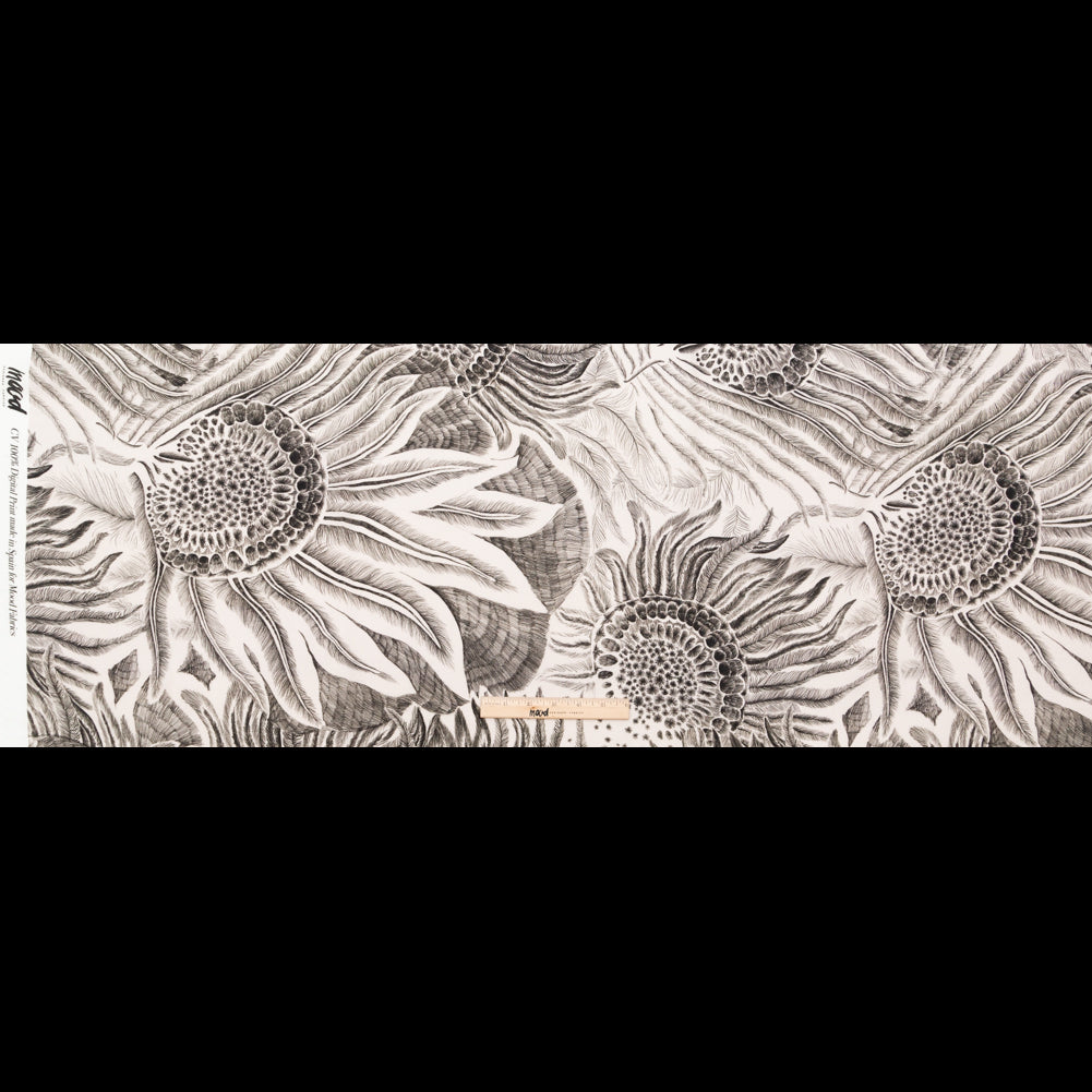 Rayon Challis - Black and White Sunflowers - Mood Exclusive Floral Hideaways Print Rayon Challis - Black and White Sunflowers - Mood Exclusive Floral Hideaways Print