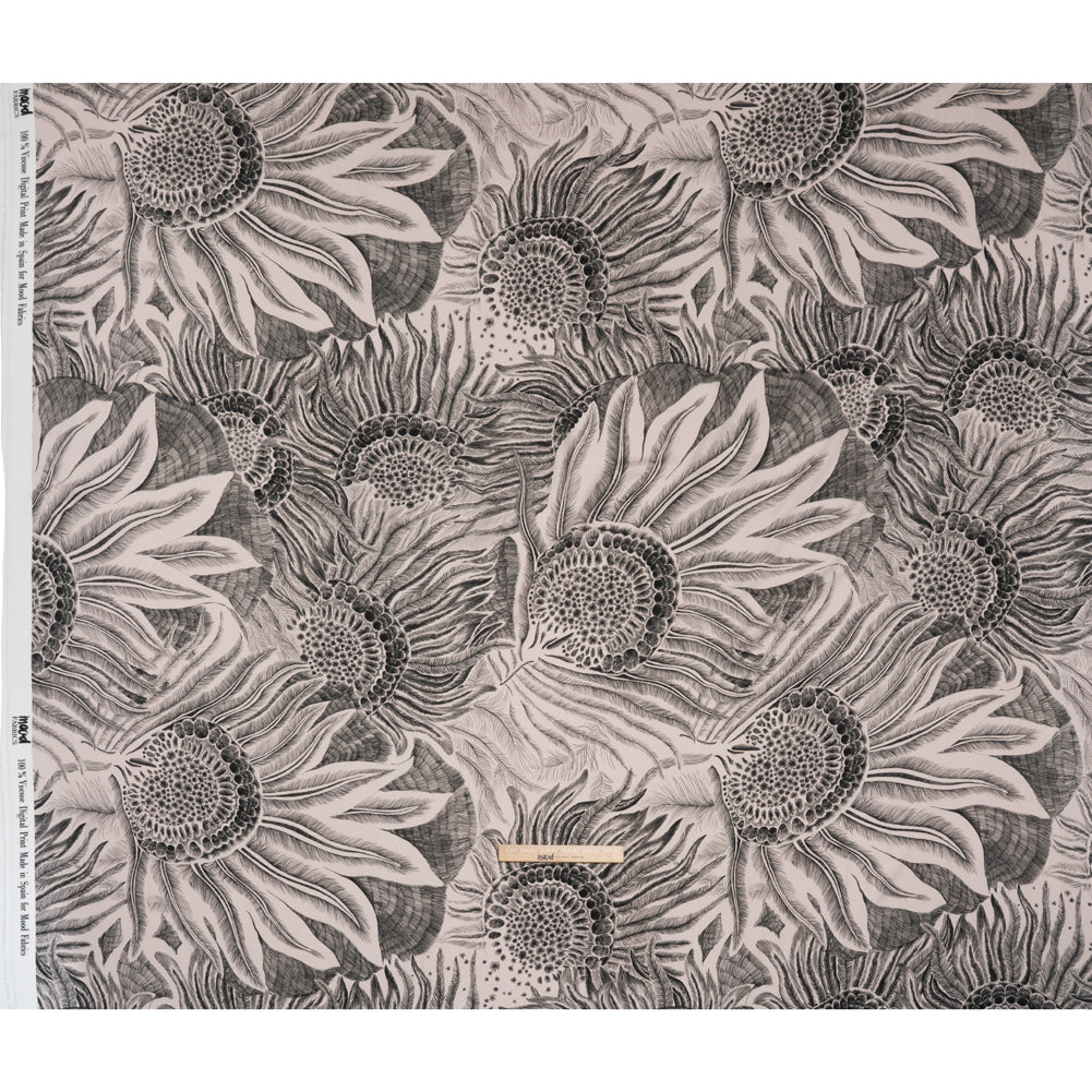 Rayon Challis - Black and White Sunflowers - Mood Exclusive Floral Hideaways Print - Full Rayon Challis - Black and White Sunflowers - Mood Exclusive Floral Hideaways Print - Full