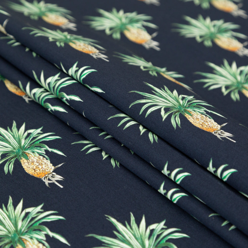 Cotton Voile - Navy Blue Pineapples - Intaglio Pines Print - Mood Exclusive St. Tropez Collection Cotton Voile - Navy Blue Pineapples - Intaglio Pines Print - Mood Exclusive St. Tropez Collection