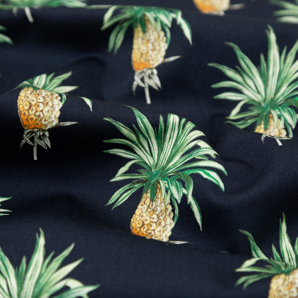 Cotton Voile - Navy Blue Pineapples - Intaglio Pines Print - Mood Exclusive St. Tropez Collection Cotton Voile - Navy Blue Pineapples - Intaglio Pines Print - Mood Exclusive St. Tropez Collection