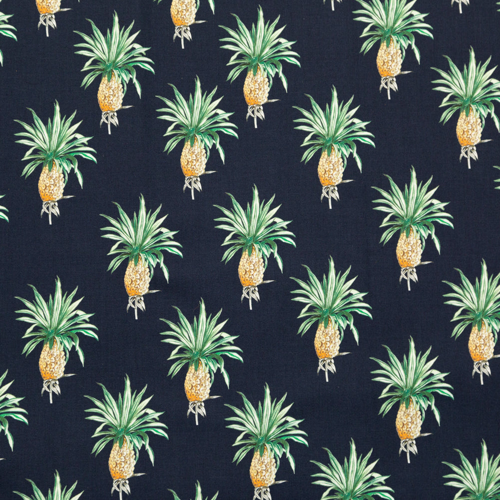 Cotton Voile - Navy Blue Pineapples - Intaglio Pines Print - Mood Exclusive St. Tropez Collection Cotton Voile - Navy Blue Pineapples - Intaglio Pines Print - Mood Exclusive St. Tropez Collection