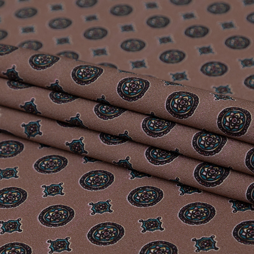 Stretch Polyester Crepe - Rose Taupe Medallions - Peaceful Ease Print - Mood Exclusive Kenko Collection - Folded Stretch Polyester Crepe - Rose Taupe Medallions - Peaceful Ease Print - Mood Exclusive Kenko Collection - Folded