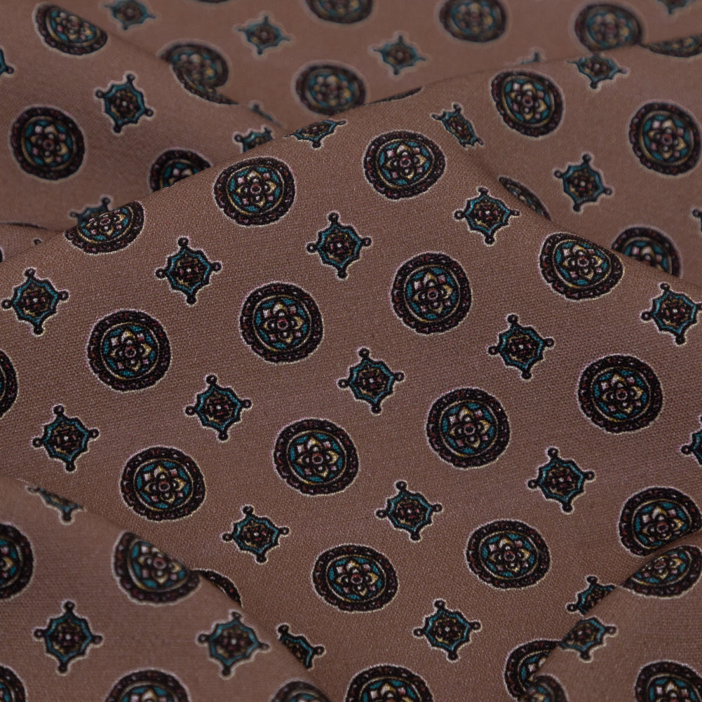 Stretch Polyester Crepe - Rose Taupe Medallions - Peaceful Ease Print - Mood Exclusive Kenko Collection - Detail Stretch Polyester Crepe - Rose Taupe Medallions - Peaceful Ease Print - Mood Exclusive Kenko Collection - Detail