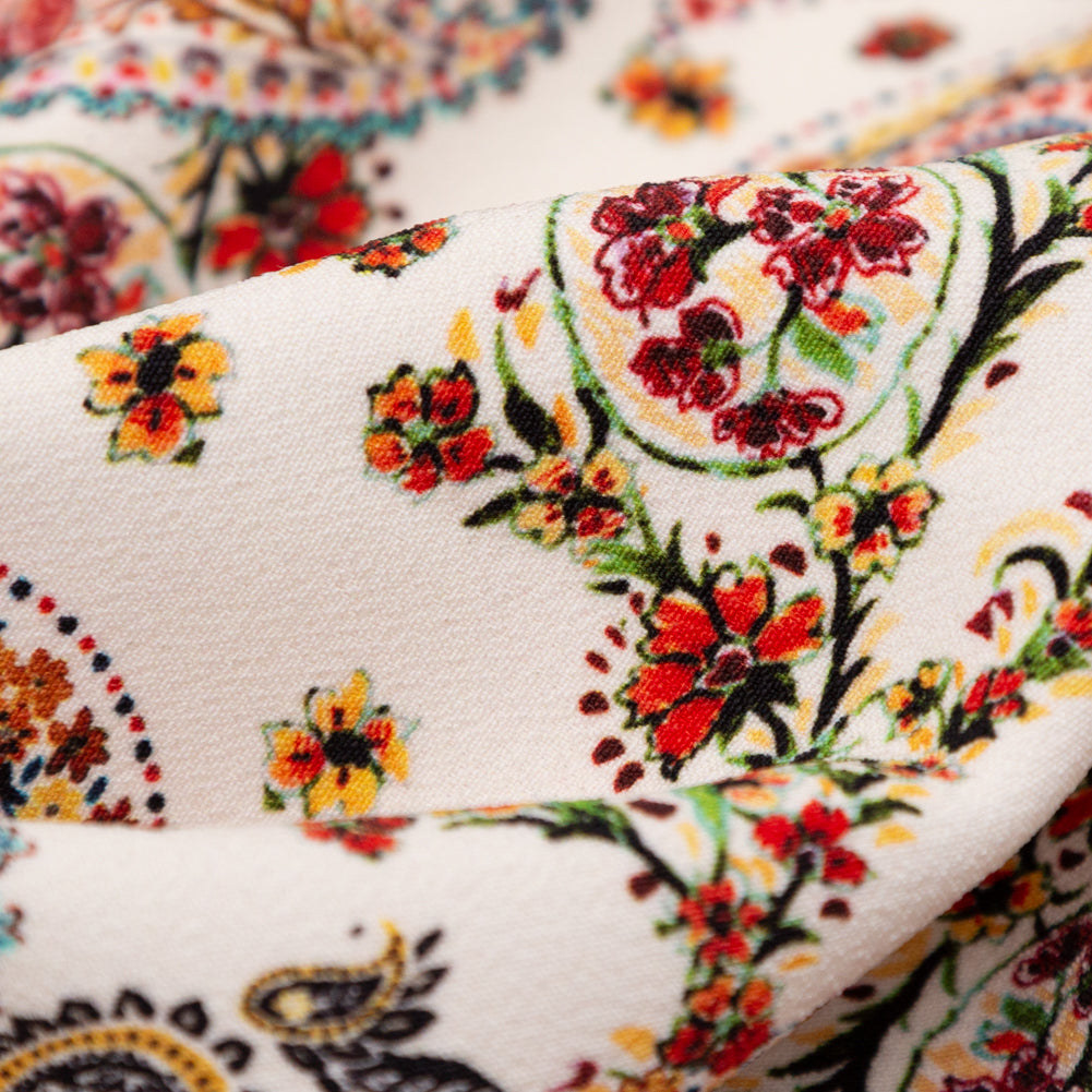 Stretch Polyester Crepe - White Paisleys - Thought Impressions Print - Mood Exclusive Kenko Collection - Detail Stretch Polyester Crepe - White Paisleys - Thought Impressions Print - Mood Exclusive Kenko Collection - Detail