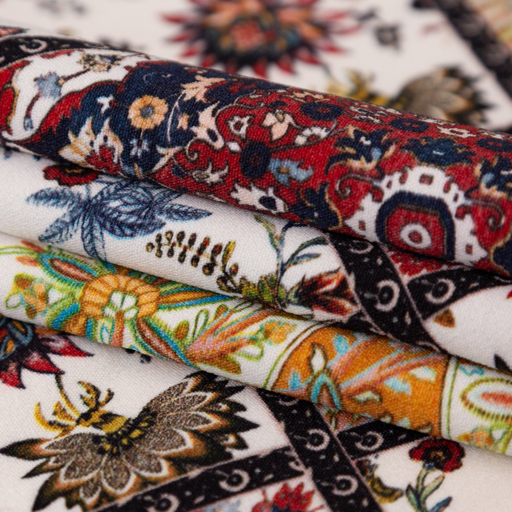 Stretch Polyester Crepe - Floral Patchwork - Ardent Love Print - Mood Exclusive Kenko Collection Stretch Polyester Crepe - Floral Patchwork - Ardent Love Print - Mood Exclusive Kenko Collection