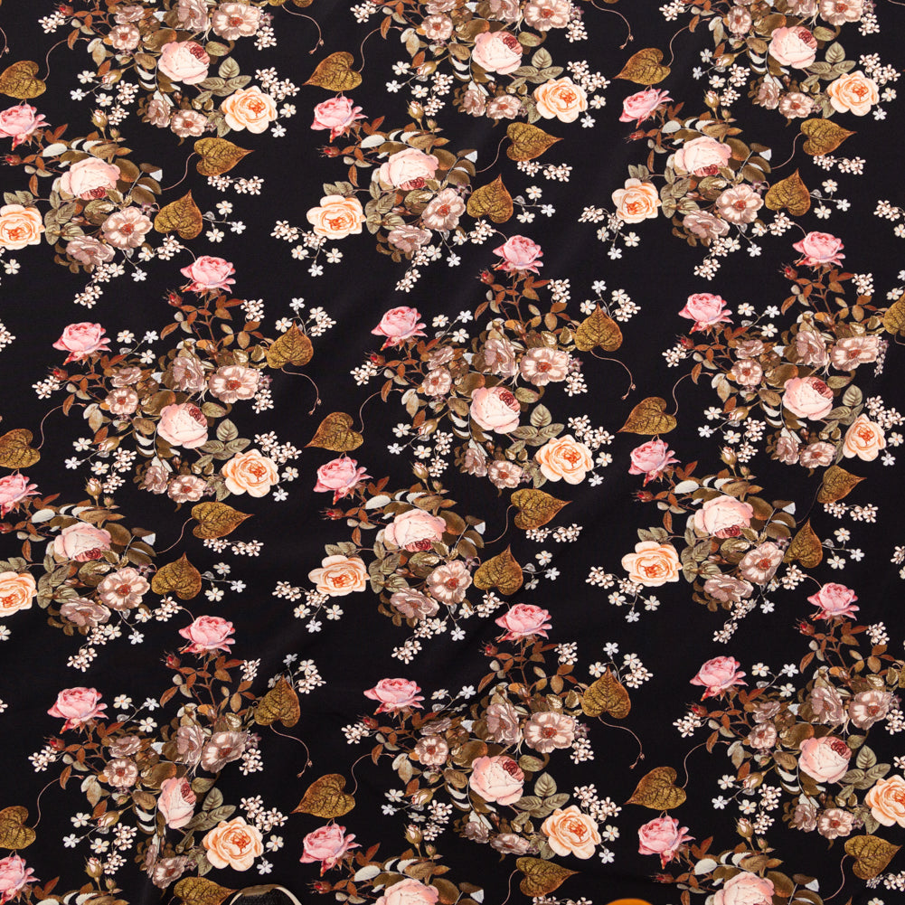 Stretch Polyester Crepe - Black Floral - Blossoms of the Heart Print - Mood Exclusive Kenko Collection Stretch Polyester Crepe - Black Floral - Blossoms of the Heart Print - Mood Exclusive Kenko Collection