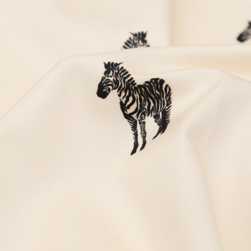 Stretch Cotton Sateen - White Zebras - Passing Interest Print - Mood Exclusive Kenko Collection Stretch Cotton Sateen - White Zebras - Passing Interest Print - Mood Exclusive Kenko Collection