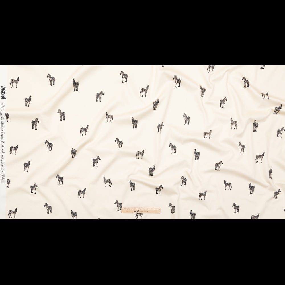 Stretch Cotton Sateen - White Zebras - Passing Interest Print - Mood Exclusive Kenko Collection Stretch Cotton Sateen - White Zebras - Passing Interest Print - Mood Exclusive Kenko Collection