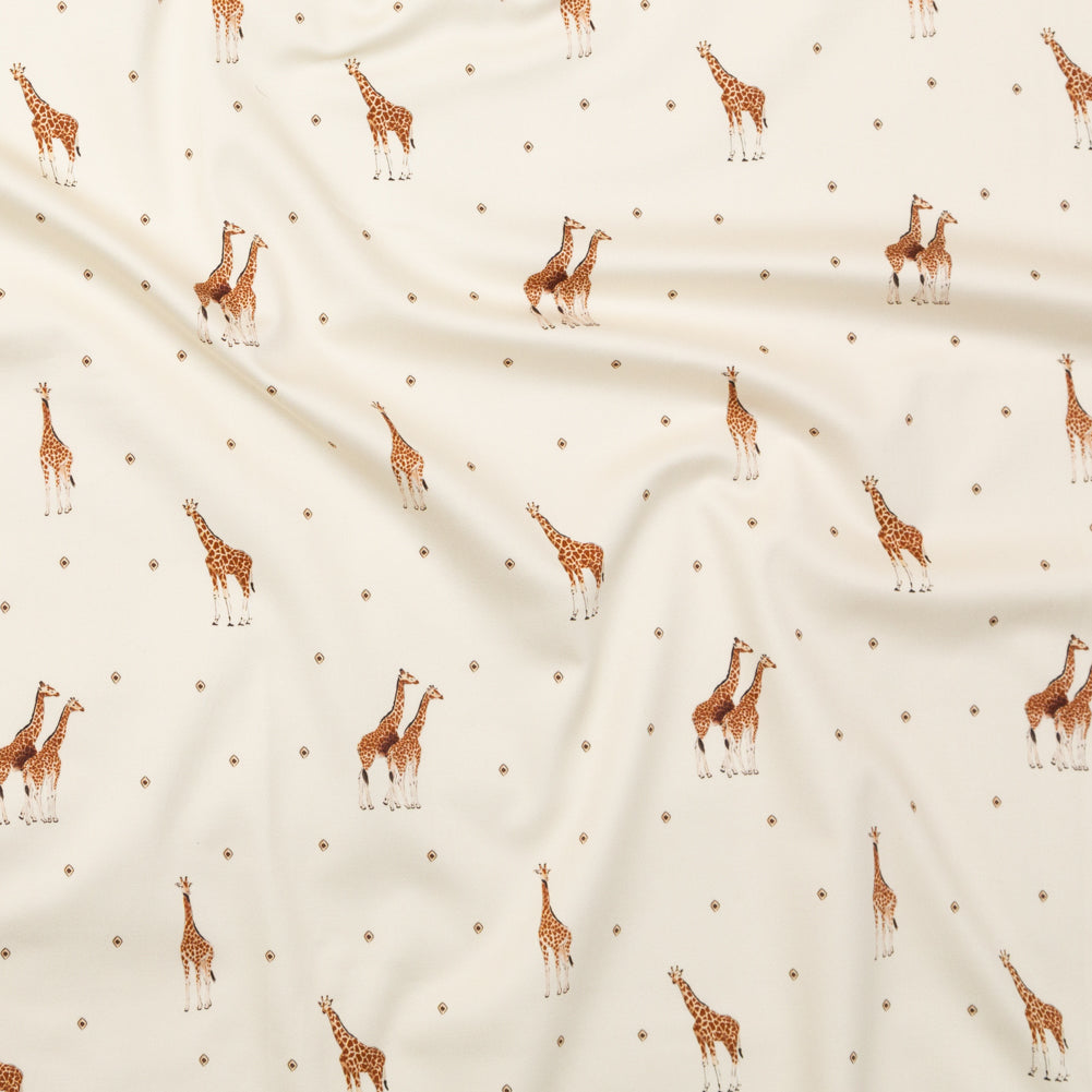 Stretch Cotton Sateen - White Giraffes and Diamonds - Span of Life Print - Mood Exclusive Kenko Collection Stretch Cotton Sateen - White Giraffes and Diamonds - Span of Life Print - Mood Exclusive Kenko Collection