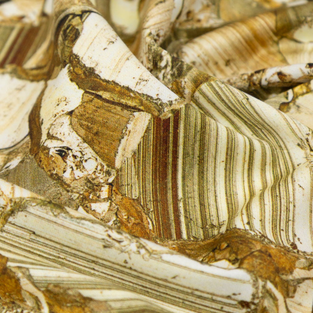 Stretch Cotton Sateen - Gold Rock Fragments - Conversation in Fragments Print - Mood Exclusive Kenko Collection - Detail Stretch Cotton Sateen - Gold Rock Fragments - Conversation in Fragments Print - Mood Exclusive Kenko Collection - Detail