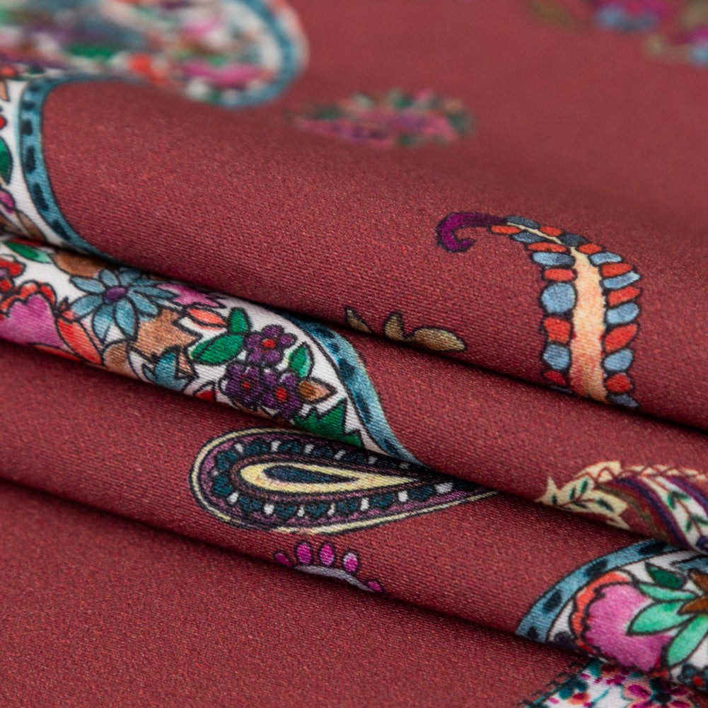 Stretch Cotton Sateen - Red Paisley - Merry Beyond Measure Print - Mood Exclusive Kenko Collection - Folded Stretch Cotton Sateen - Red Paisley - Merry Beyond Measure Print - Mood Exclusive Kenko Collection - Folded