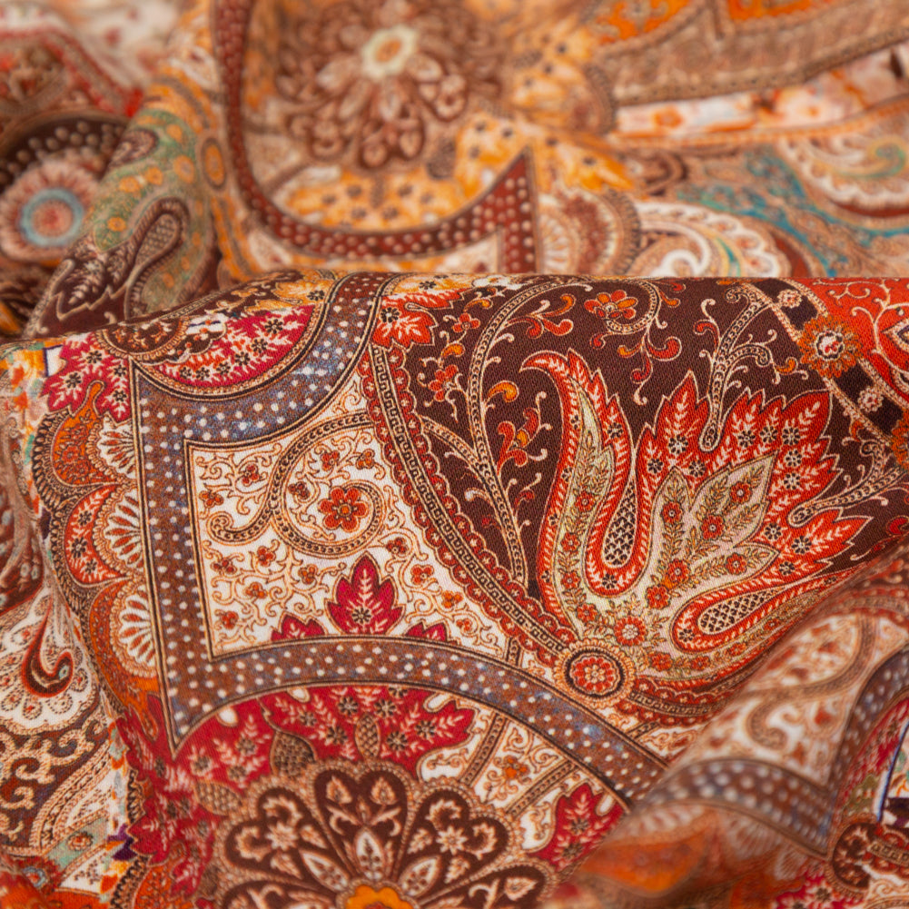 Stretch Cotton Sateen - Orange Patchwork - Gemlike Assemblage Print - Mood Exclusive Kenko Collection Stretch Cotton Sateen - Orange Patchwork - Gemlike Assemblage Print - Mood Exclusive Kenko Collection