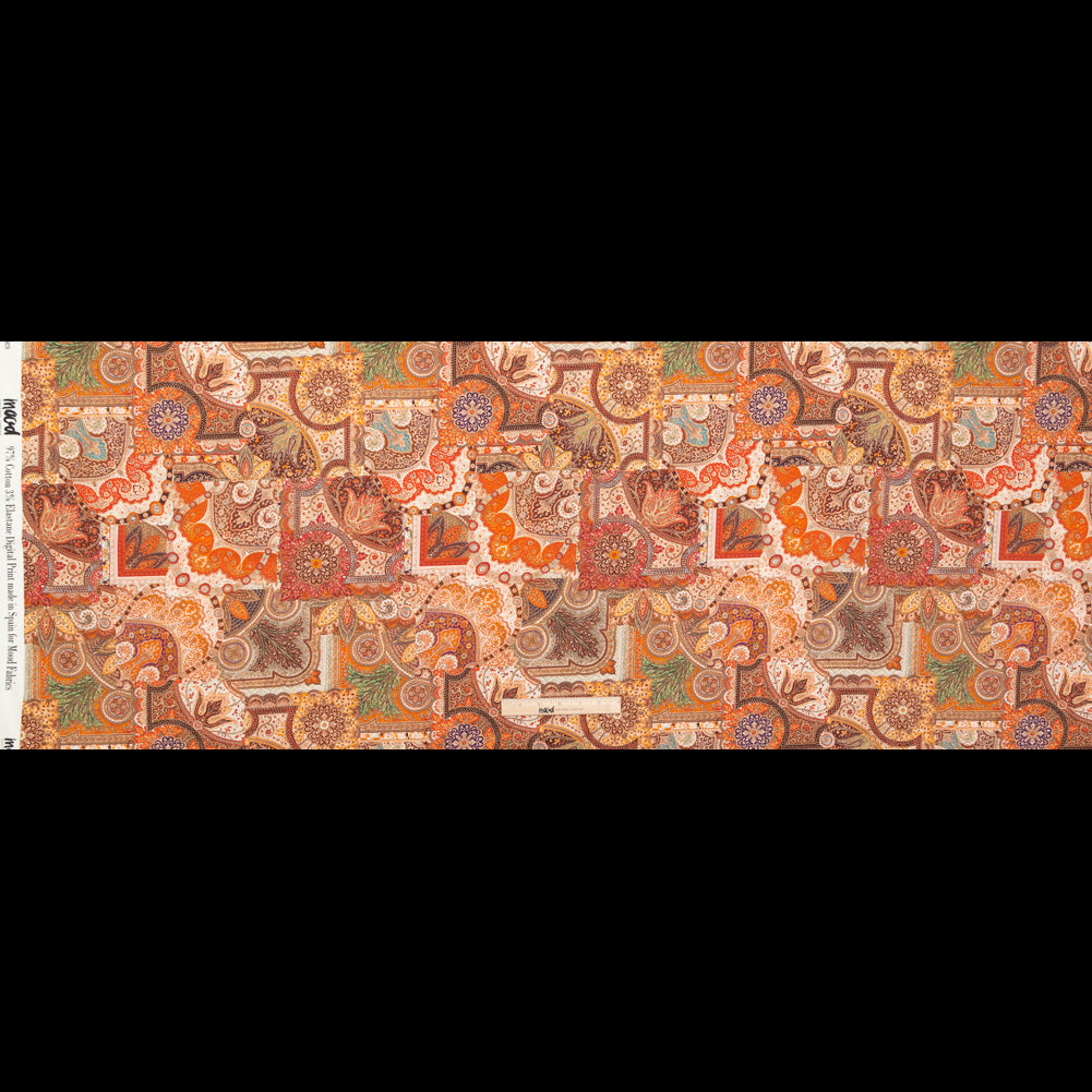 Stretch Cotton Sateen - Orange Patchwork - Gemlike Assemblage Print - Mood Exclusive Kenko Collection Stretch Cotton Sateen - Orange Patchwork - Gemlike Assemblage Print - Mood Exclusive Kenko Collection