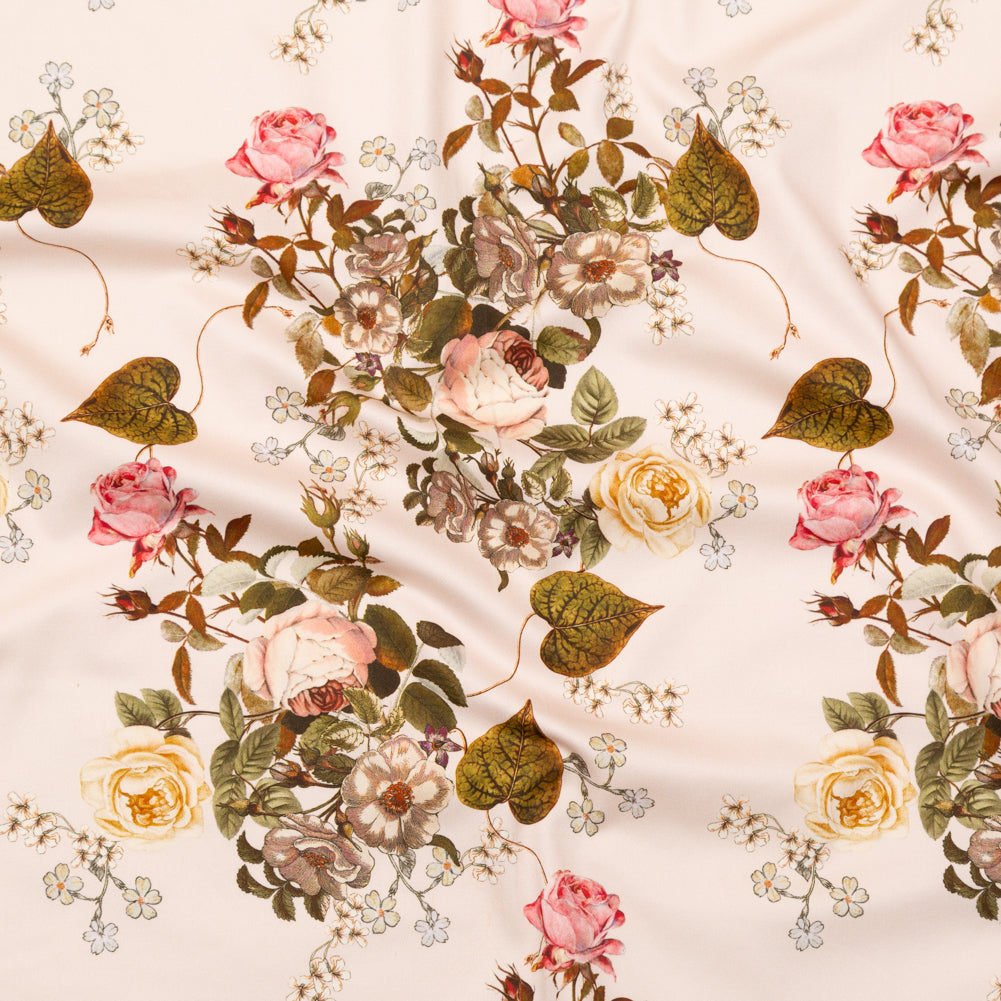 Stretch Cotton Sateen - Silver Peony Floral - Blossoms of the Heart Print - Mood Exclusive Kenko Collection Stretch Cotton Sateen - Silver Peony Floral - Blossoms of the Heart Print - Mood Exclusive Kenko Collection