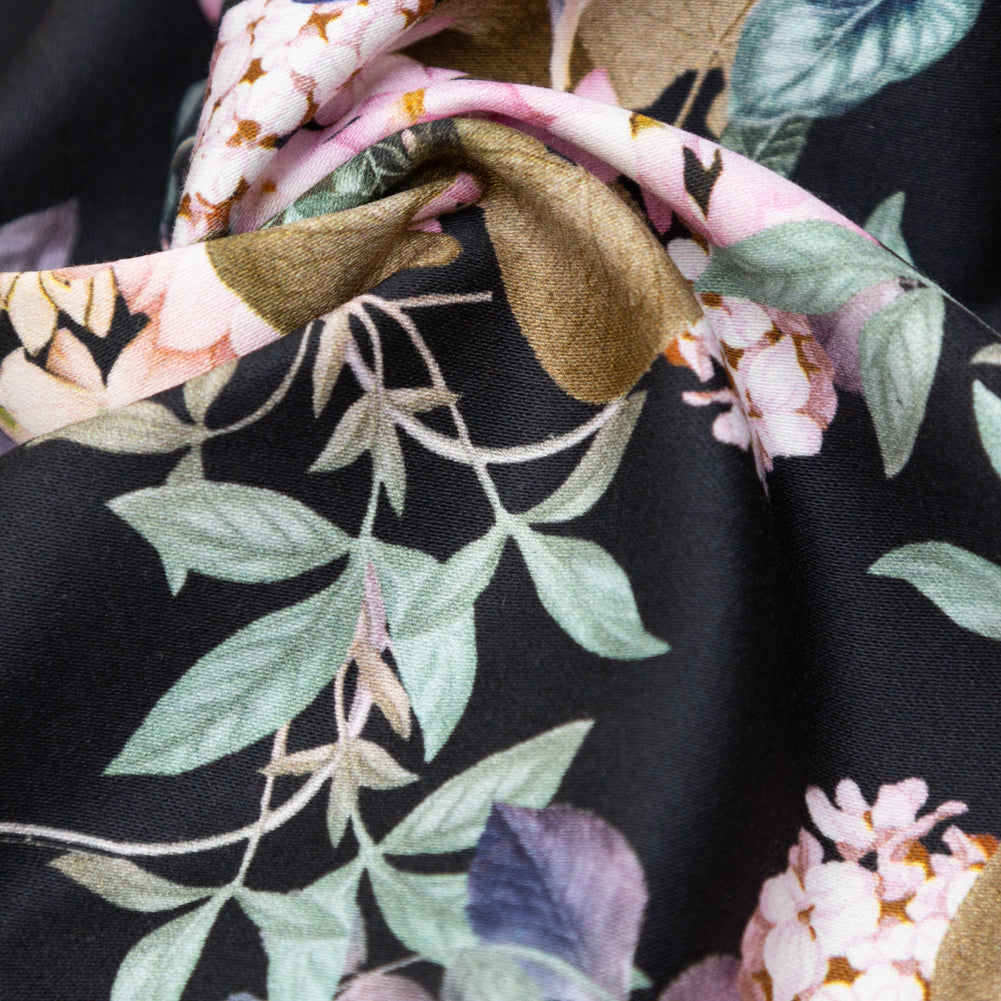 Stretch Cotton Sateen - Black Beauty Floral - Trifling Thoughts Print - Mood Exclusive Kenko Collection - Detail Stretch Cotton Sateen - Black Beauty Floral - Trifling Thoughts Print - Mood Exclusive Kenko Collection - Detail