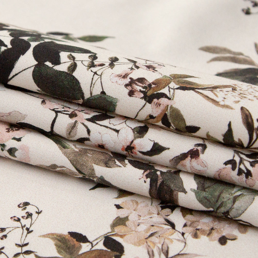 Stretch Cotton Sateen - Antique White Floral - Aesthetic Matters Print - Mood Exclusive Kenko Collection Folded Stretch Cotton Sateen - Antique White Floral - Aesthetic Matters Print - Mood Exclusive Kenko Collection Folded