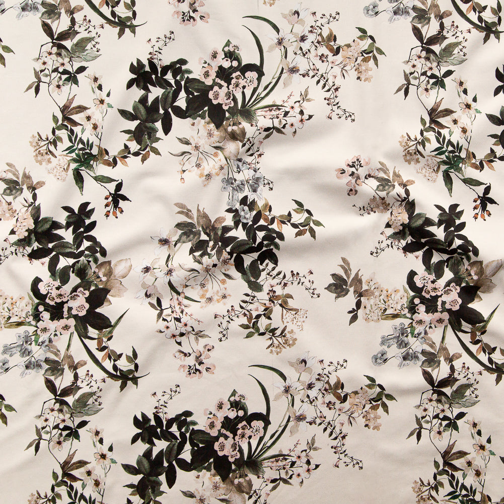 Stretch Cotton Sateen - Antique White Floral - Aesthetic Matters Print - Mood Exclusive Kenko Collection Stretch Cotton Sateen - Antique White Floral - Aesthetic Matters Print - Mood Exclusive Kenko Collection