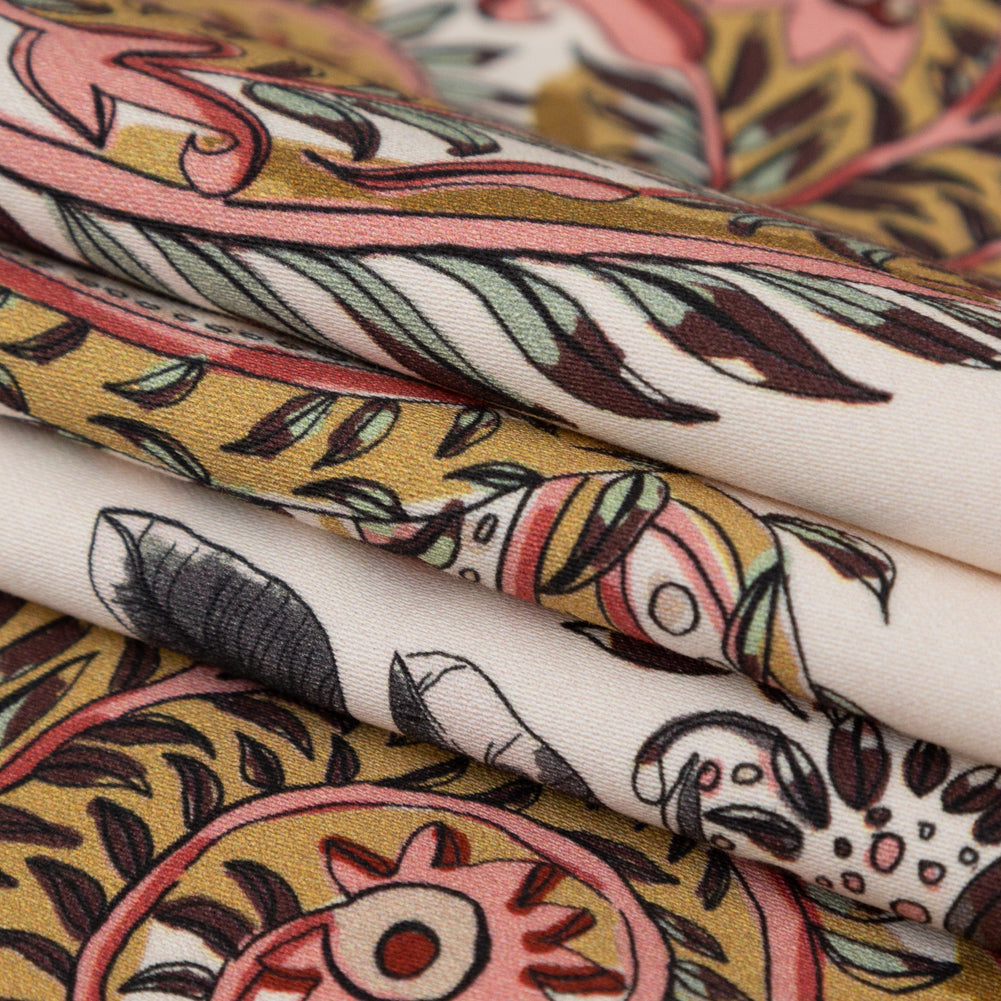 Stretch Cotton Sateen - Cream Pink Paisleys - Leaving Footmarks Print - Mood Exclusive Kenko Collection - Folded Stretch Cotton Sateen - Cream Pink Paisleys - Leaving Footmarks Print - Mood Exclusive Kenko Collection - Folded