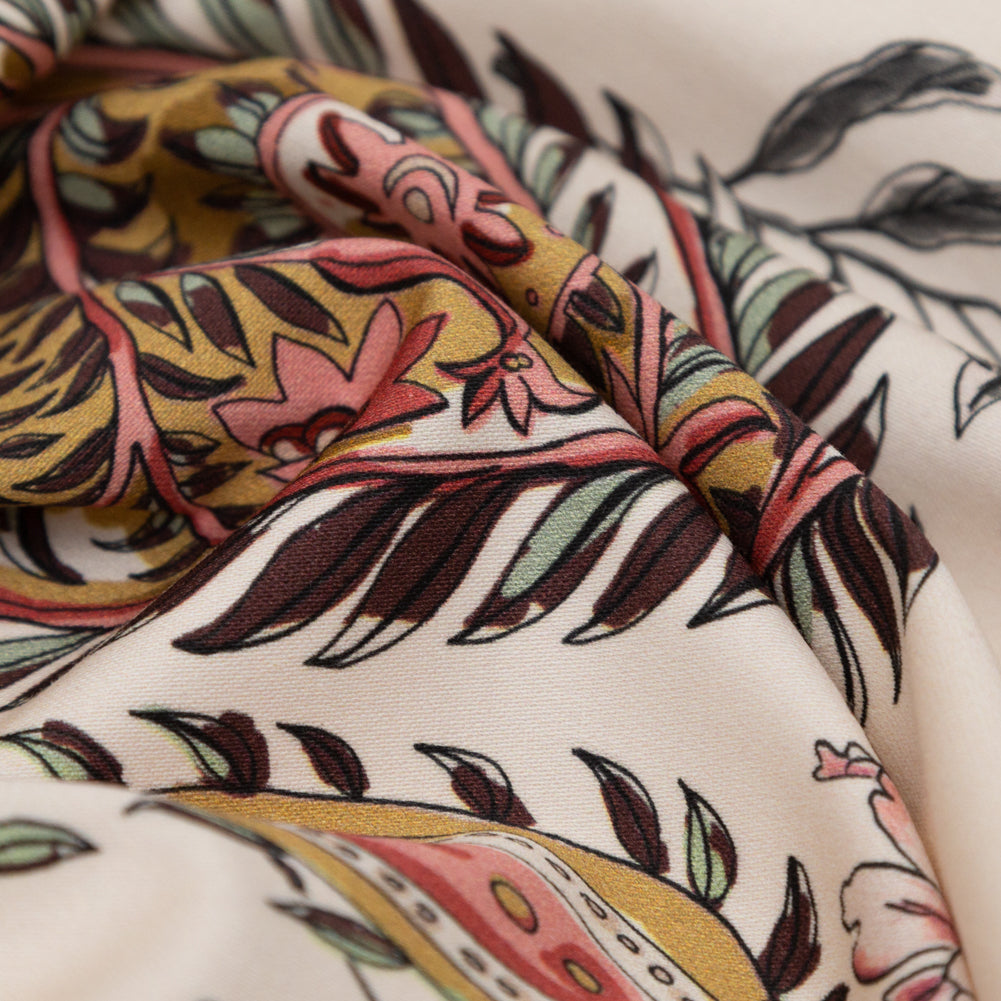 Stretch Cotton Sateen - Cream Pink Paisleys - Leaving Footmarks Print - Mood Exclusive Kenko Collection - Detail Stretch Cotton Sateen - Cream Pink Paisleys - Leaving Footmarks Print - Mood Exclusive Kenko Collection - Detail