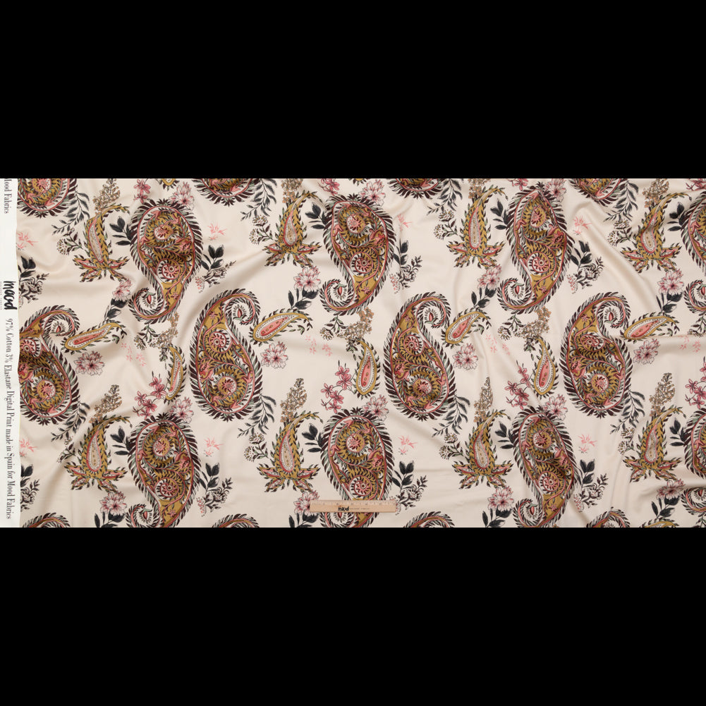 Stretch Cotton Sateen - Cream Pink Paisleys - Leaving Footmarks Print - Mood Exclusive Kenko Collection - Full Stretch Cotton Sateen - Cream Pink Paisleys - Leaving Footmarks Print - Mood Exclusive Kenko Collection - Full