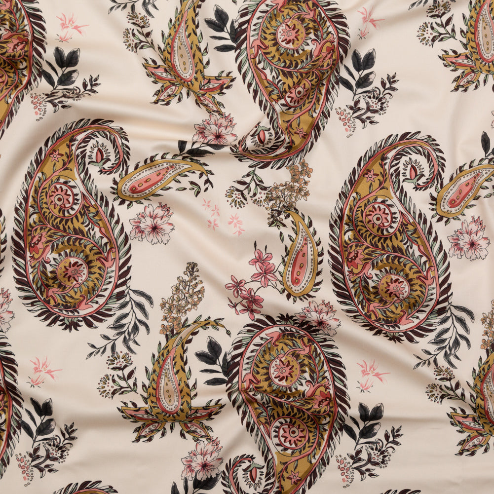 Stretch Cotton Sateen - Cream Pink Paisleys - Leaving Footmarks Print - Mood Exclusive Kenko Collection Stretch Cotton Sateen - Cream Pink Paisleys - Leaving Footmarks Print - Mood Exclusive Kenko Collection