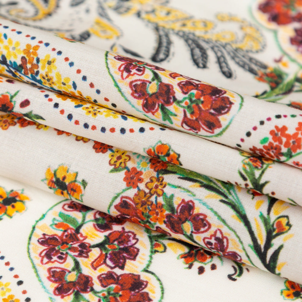 Cotton Voile - White and Red Paisley - Thought Impressions Print - Mood Exclusive Kenko Collection - Folded Cotton Voile - White and Red Paisley - Thought Impressions Print - Mood Exclusive Kenko Collection - Folded