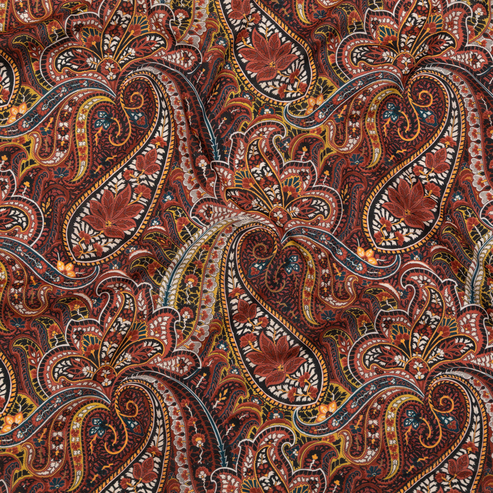 Cotton Voile - Brown and Red Paisley - Only By Luck Print - Mood Exclusive Kenko Collection Cotton Voile - Brown and Red Paisley - Only By Luck Print - Mood Exclusive Kenko Collection