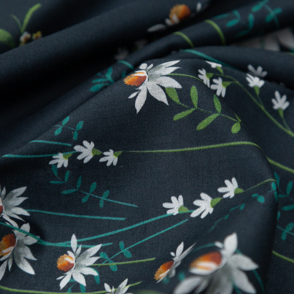 Cotton Voile Panel - Black Beauty Daisy Flowers - Growing Distant Print - Mood Exclusive Kenko Collection Cotton Voile Panel - Black Beauty Daisy Flowers - Growing Distant Print - Mood Exclusive Kenko Collection