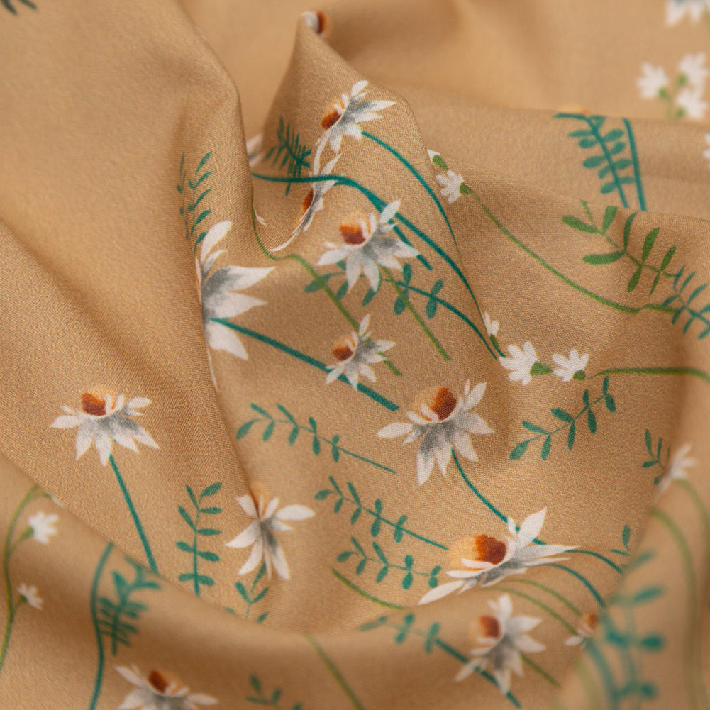 Cotton Voile Panel - Brown Sugar Daisy Flowers - Growing Distant Print - Mood Exclusive Kenko Collection Cotton Voile Panel - Brown Sugar Daisy Flowers - Growing Distant Print - Mood Exclusive Kenko Collection