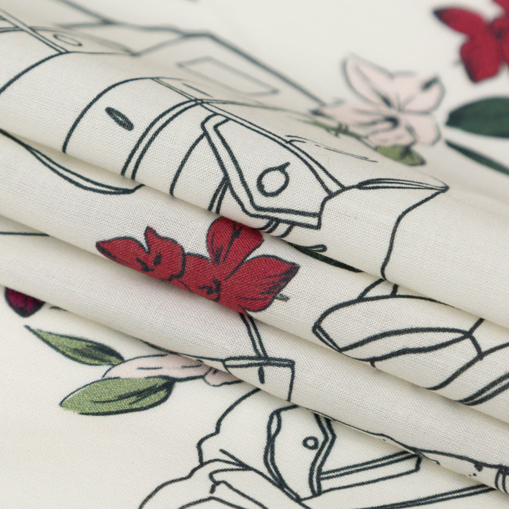 Cotton Voile - Winter White Jackets and Flowers - Mono No Aware Print - Mood Exclusive Kenko Collection Cotton Voile - Winter White Jackets and Flowers - Mono No Aware Print - Mood Exclusive Kenko Collection