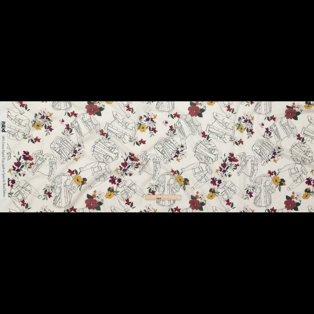 Cotton Voile - Winter White Jackets and Flowers - Mono No Aware Print - Mood Exclusive Kenko Collection Cotton Voile - Winter White Jackets and Flowers - Mono No Aware Print - Mood Exclusive Kenko Collection