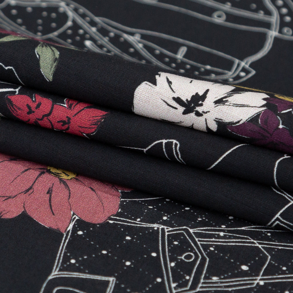 Cotton Voile - Black Beauty Jackets and Flowers - Mono No Aware Print - Mood Exclusive Kenko Collection Cotton Voile - Black Beauty Jackets and Flowers - Mono No Aware Print - Mood Exclusive Kenko Collection