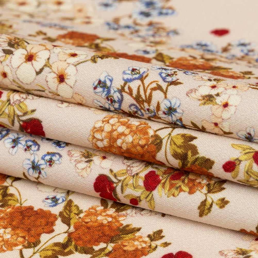 Stretch Polyester Crepe - White and Orange Floral - Passing Spirits Print - Mood Exclusive Crow Collection Stretch Polyester Crepe - White and Orange Floral - Passing Spirits Print - Mood Exclusive Crow Collection