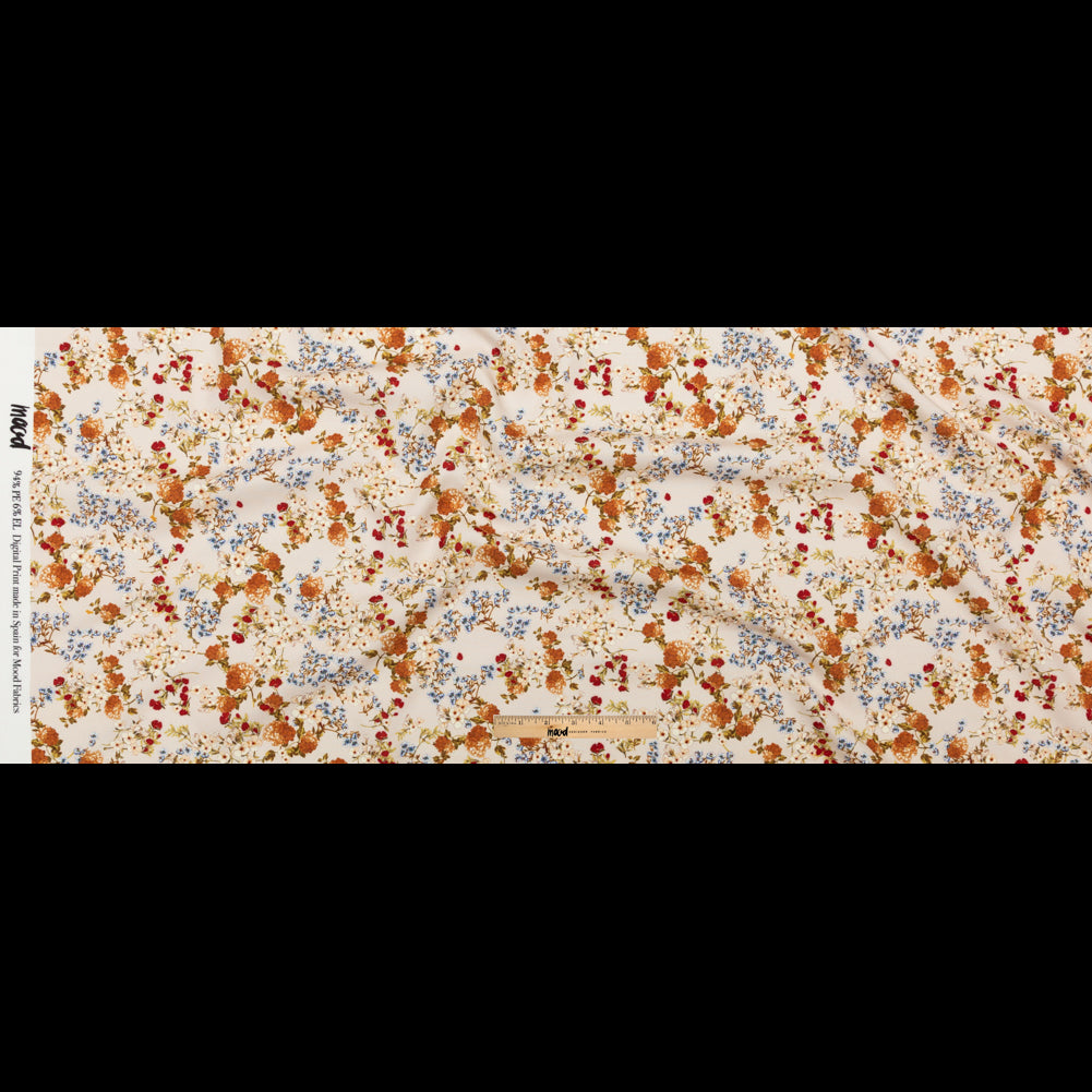 Stretch Polyester Crepe - White and Orange Floral - Passing Spirits Print - Mood Exclusive Crow Collection Stretch Polyester Crepe - White and Orange Floral - Passing Spirits Print - Mood Exclusive Crow Collection