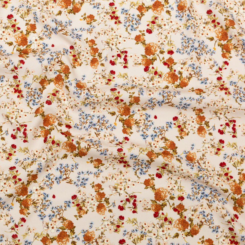 Stretch Polyester Crepe - White and Orange Floral - Passing Spirits Print - Mood Exclusive Crow Collection Stretch Polyester Crepe - White and Orange Floral - Passing Spirits Print - Mood Exclusive Crow Collection