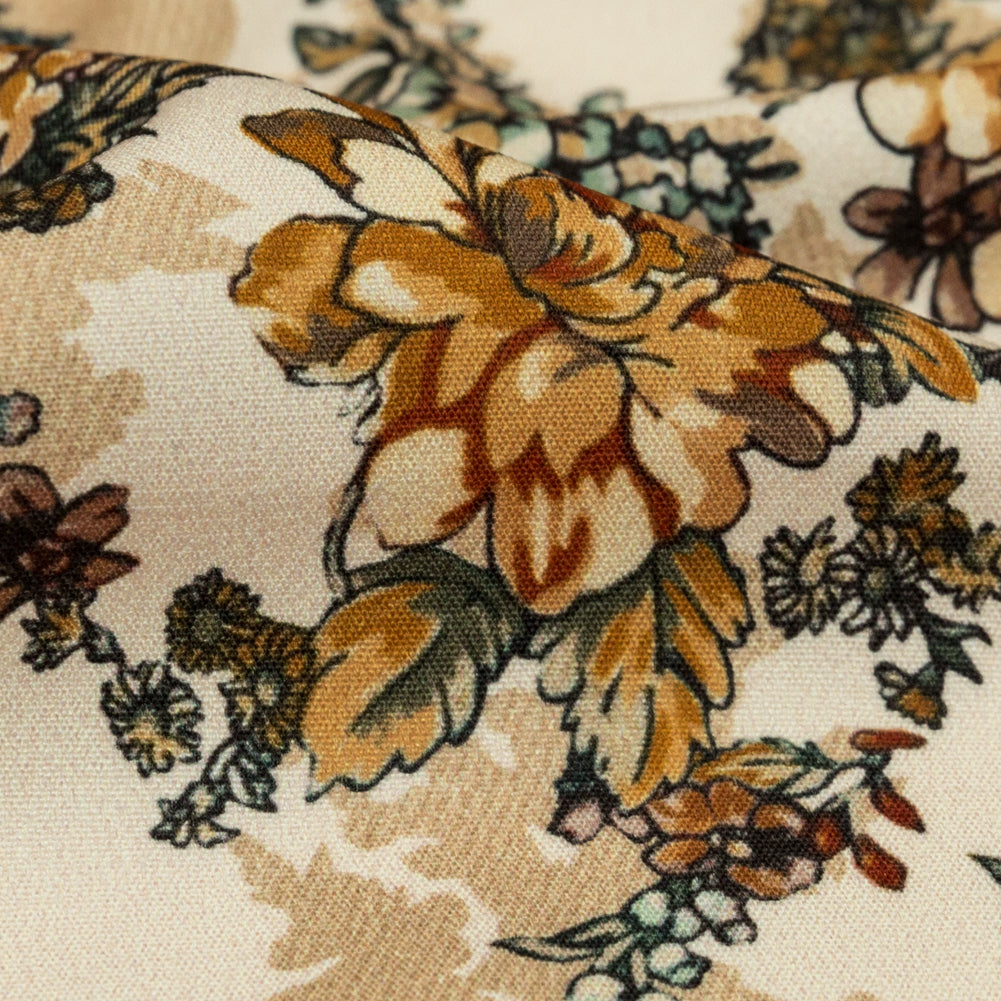 Stretch Polyester Crepe - Orange Flowers and Shadows - Spectral Lights Print - Mood Exclusive Crow Collection Stretch Polyester Crepe - Orange Flowers and Shadows - Spectral Lights Print - Mood Exclusive Crow Collection
