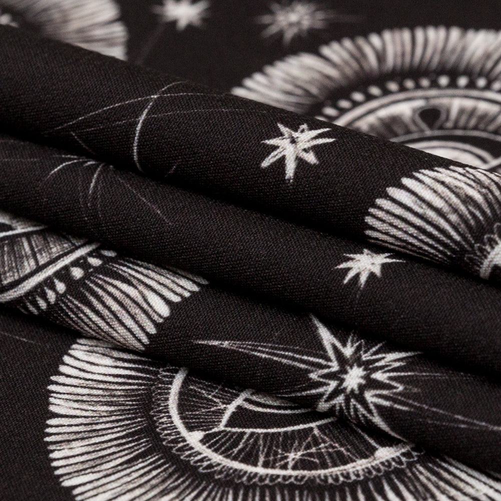 Stretch Polyester Crepe - Black and White Celestial Eyes - Night Side of Nature Print - Mood Exclusive Crow Collection