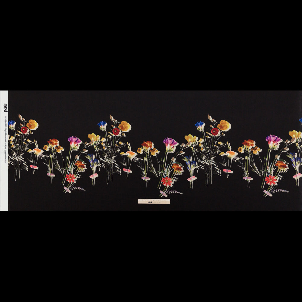 Stretch Polyester Crepe Panel - Black and Rainbow Floral - The Power of Will Print - Mood Exclusive Crow Collection - Full Stretch Polyester Crepe Panel - Black and Rainbow Floral - The Power of Will Print - Mood Exclusive Crow Collection - Full